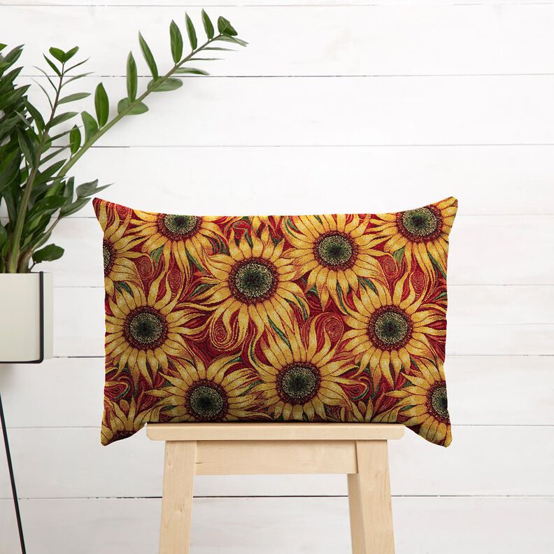 Decor Fabric Tapestry Fabric sunflowers – carmine/sunglow,  image number 5