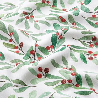 Decor Fabric Half Panama Winter Branches – white/emerald green, 
