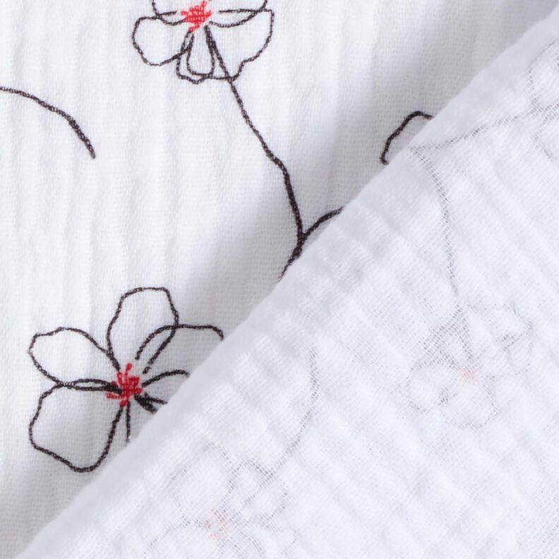 Double Gauze/Muslin painted poppies – white/black,  image number 4