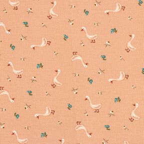 Waffle Jersey Geese and flowers – salmon, 