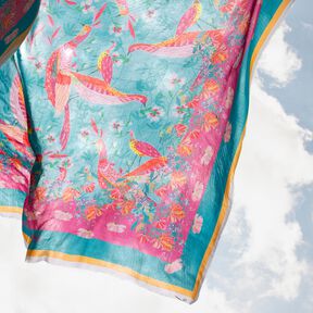 Beachwear Panel Pareo Peacocks and Flowers – aqua blue/intense pink, 