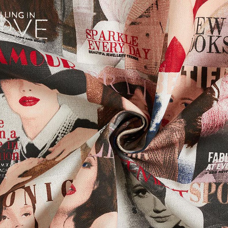 Decor Fabric Half Panama Fashion Magazines – black/red,  image number 3