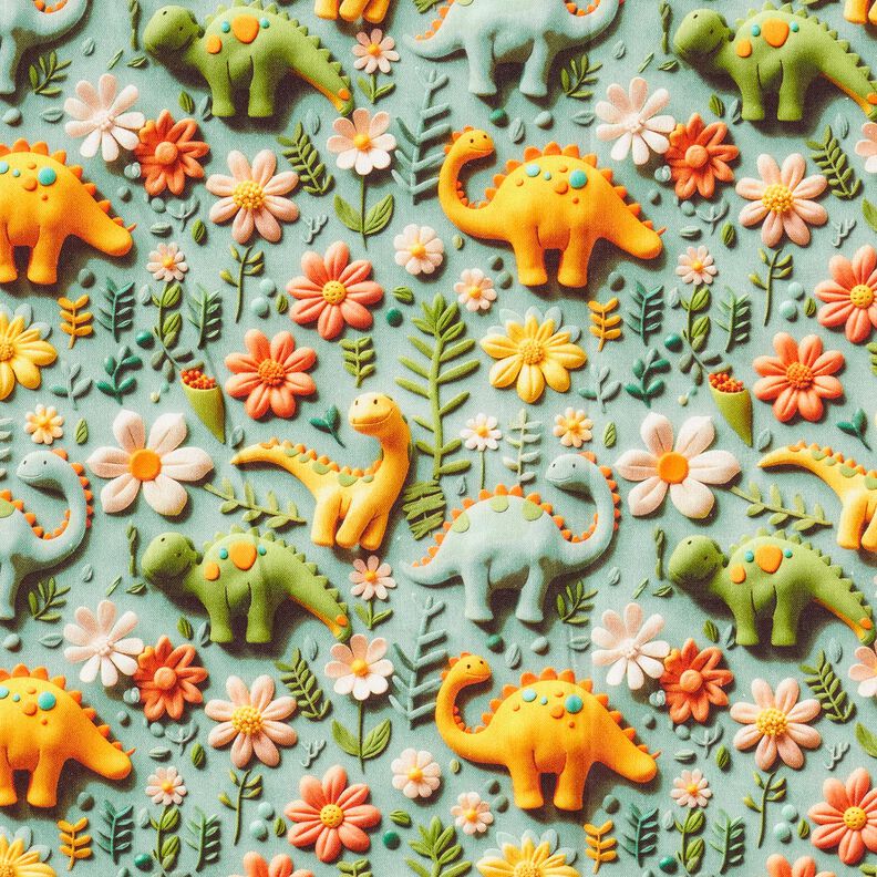 Cotton Poplin clay dinosaurs Digital Print – reed,  image number 1