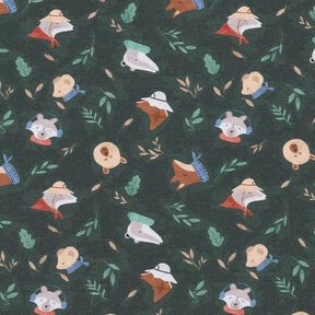 Cotton Jersey Animal heads in the forest  – dark green, 