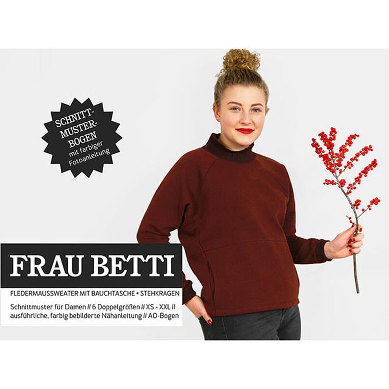 FRAU BETTI Batwing Jumper with Kangaroo Pocket and Stand Collar | Studio Schnittreif | XS-XXL,  image number 1
