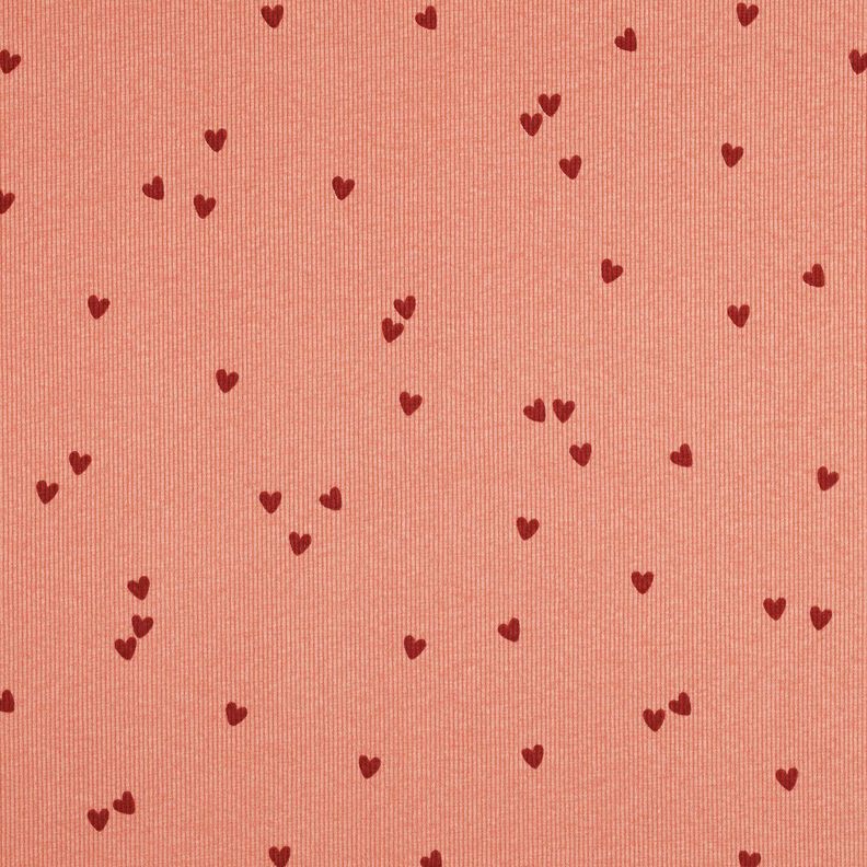 Ribbed Jersey Scattered Hearts | Poppy Fabrics – salmon/dark red,  image number 1