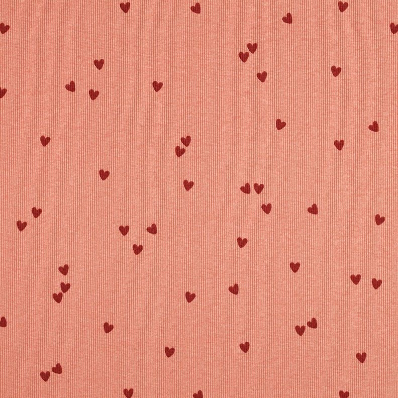 Ribbed Jersey Scattered Hearts | Poppy Fabrics – salmon/dark red, image number 1