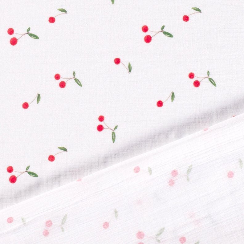 Double Gauze/Muslin watercolour cherries Digital Print – white,  image number 4