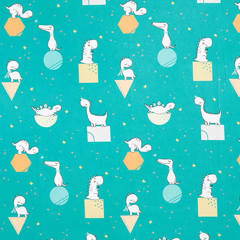 Decor Fabric Half Panama Cute Dinosaurs – aqua blue/white,  image number 1