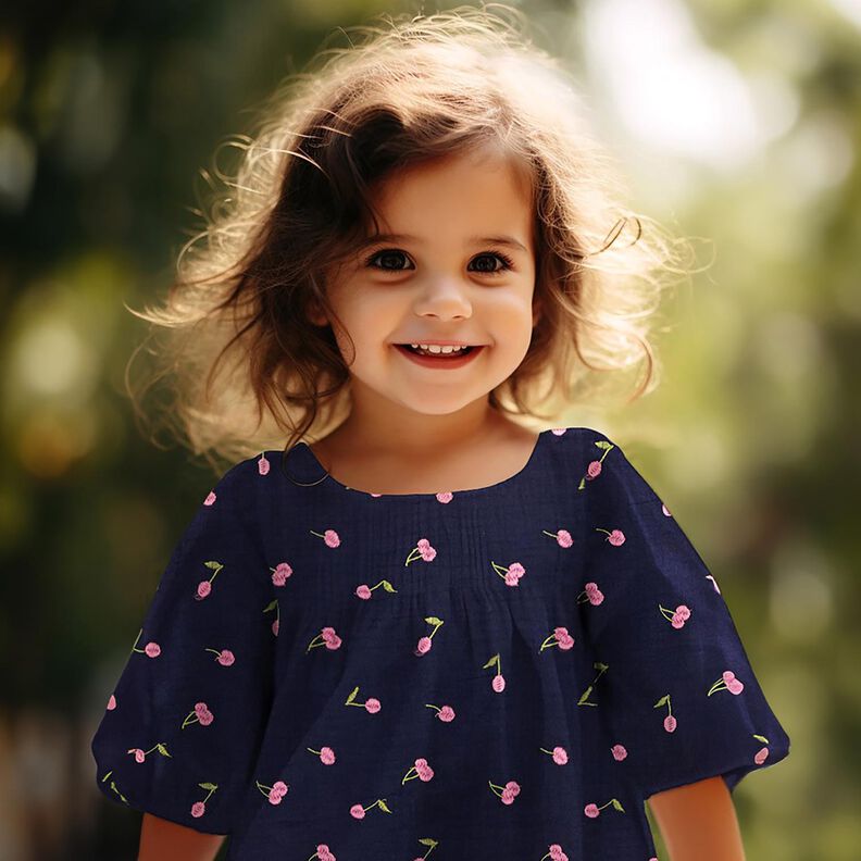 Double Gauze/Muslin embroidered cherries | Poppy Fabrics – midnight blue/pink,  image number 6