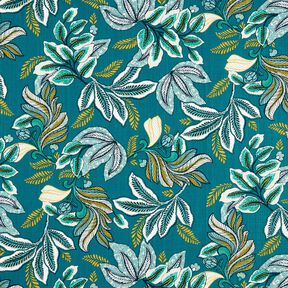 Decor Fabric Panama intertwined leaves – petrol/mustard, 