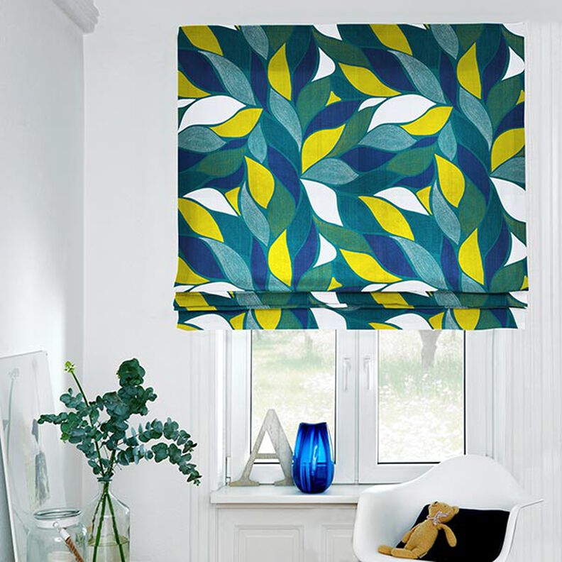 Decorative Panama fabric Colourful leaves – petrol,  image number 8