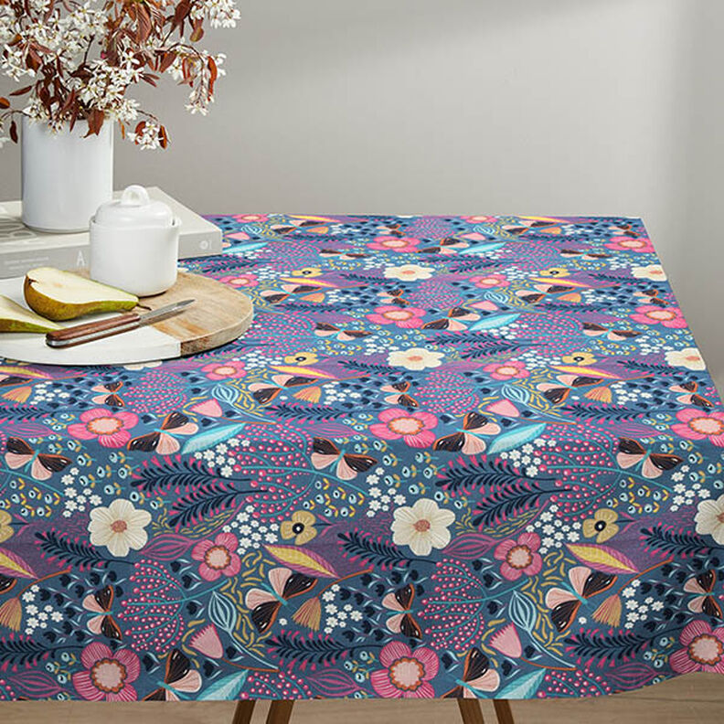 Cotton Cretonne butterflies and flowers – blue grey/pink,  image number 5
