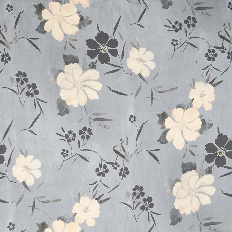 watercolour flowers viscose fabric – grey,  image number 1