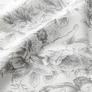 Cotton Cretonne angels and roses – grey/white, 