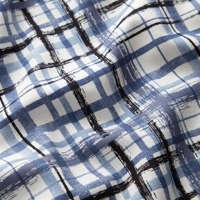 Abstract check linen viscose blend – white/steel blue, 