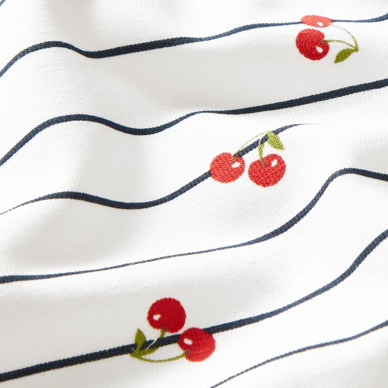 Cotton Jersey Stripes and cherries – offwhite,  image number 2