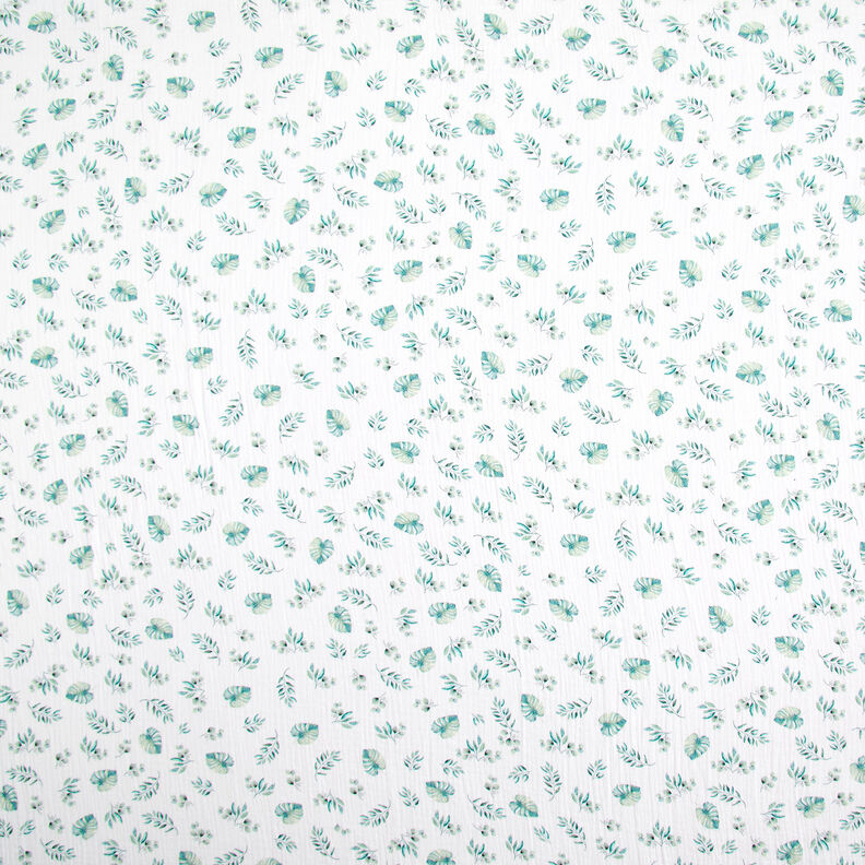 GOTS Double Gauze/Muslin Jungle Leaves | by Poppy – white/pale mint,  image number 1