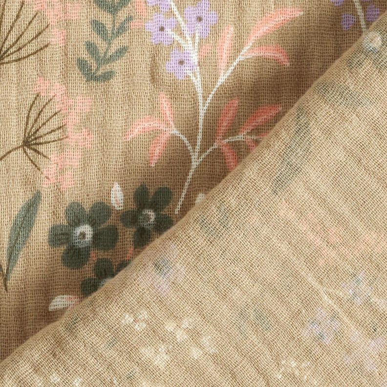 GOTS Double Gauze/Muslin Spring flower meadow | Poppy Fabrics – dark beige,  image number 4