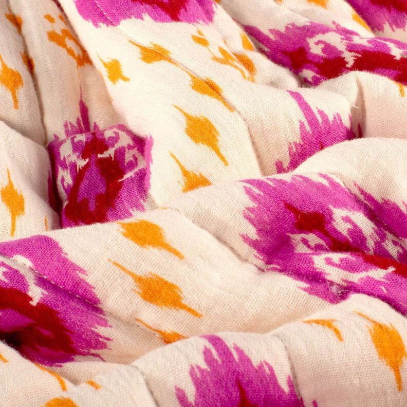 Quilted Fabric Muslin Ethnic flowers – offwhite/pink,  image number 2