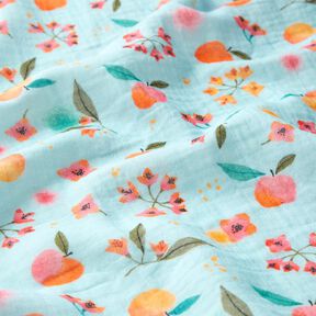 Double Gauze/Muslin apples dots flowers Digital Print – light blue, 