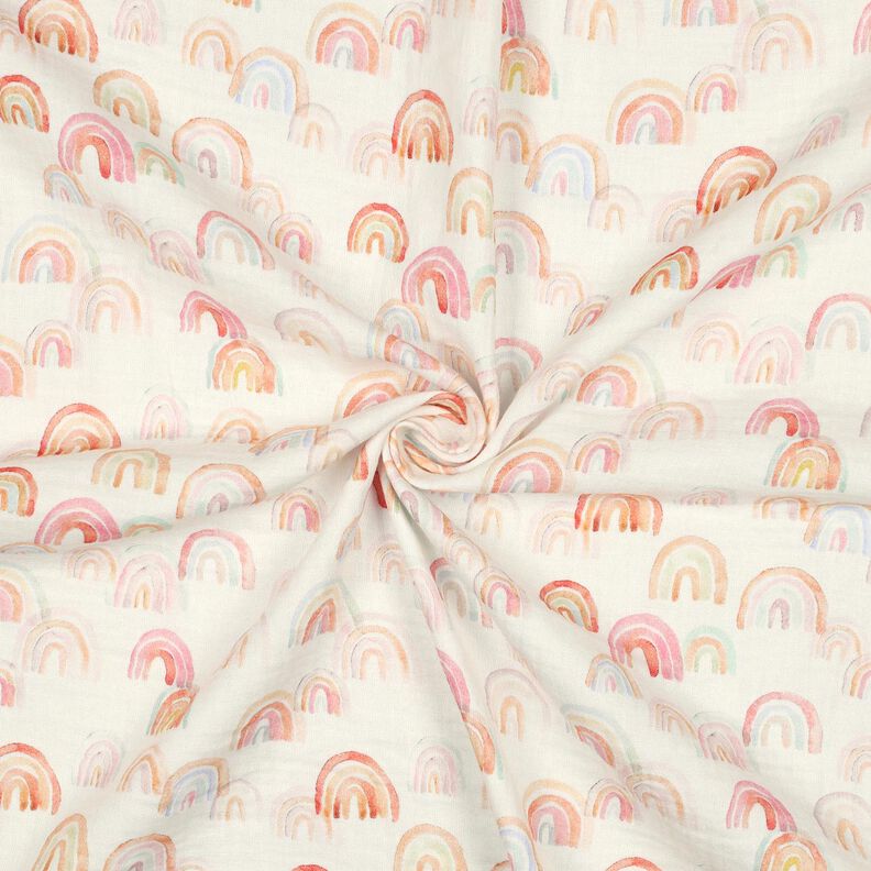 Double Gauze/Muslin colourful rainbows Digital Print | Poppy Fabrics – ivory/salmon, image number 3