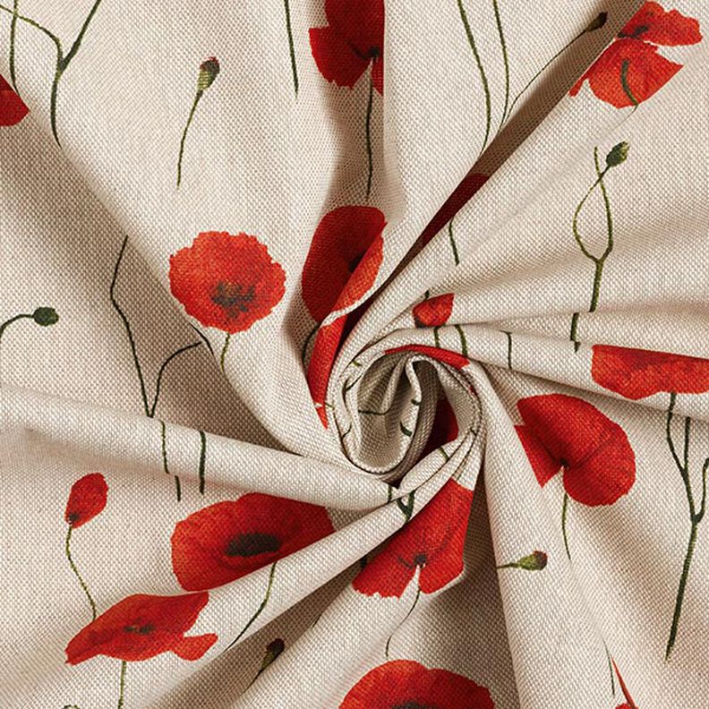 Decor Fabric Half Panama Large Poppies – carmine/natural,  image number 3