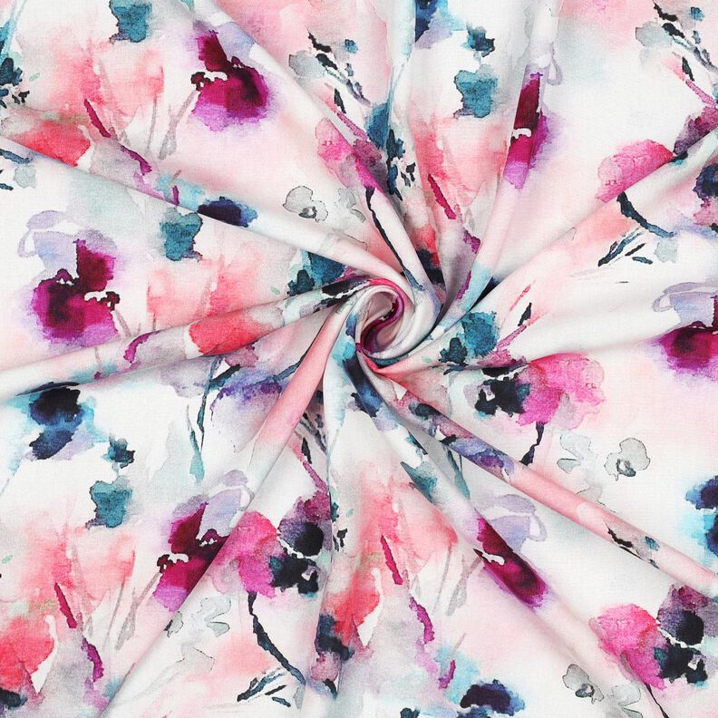 viscose fabric abstract watercolor flowers digital print – light pink/turquoise,  image number 3