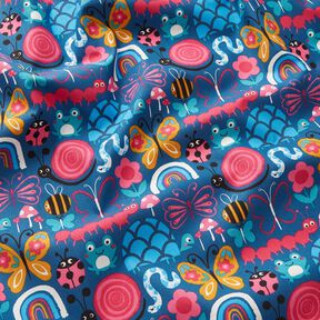 Cotton Cretonne butterflies and bees – ocean blue/intense pink, 