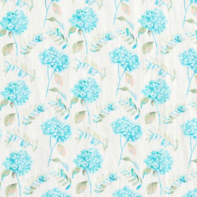 Delicate hydrangeas linen blend – ivory/light turquoise,  image number 1