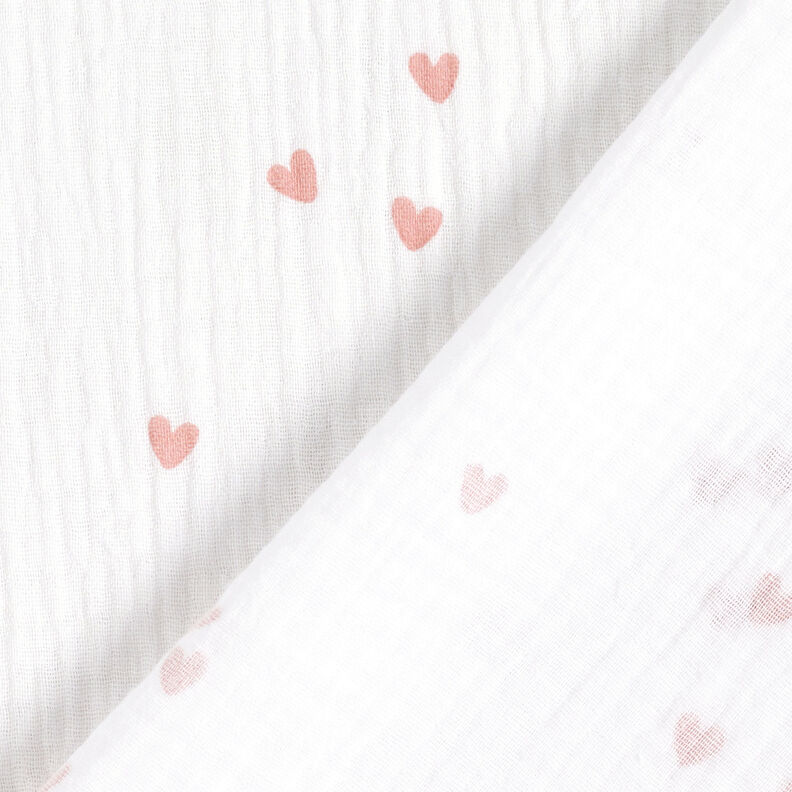 Double Gauze/Muslin Scattered hearts – white/rose gold,  image number 4