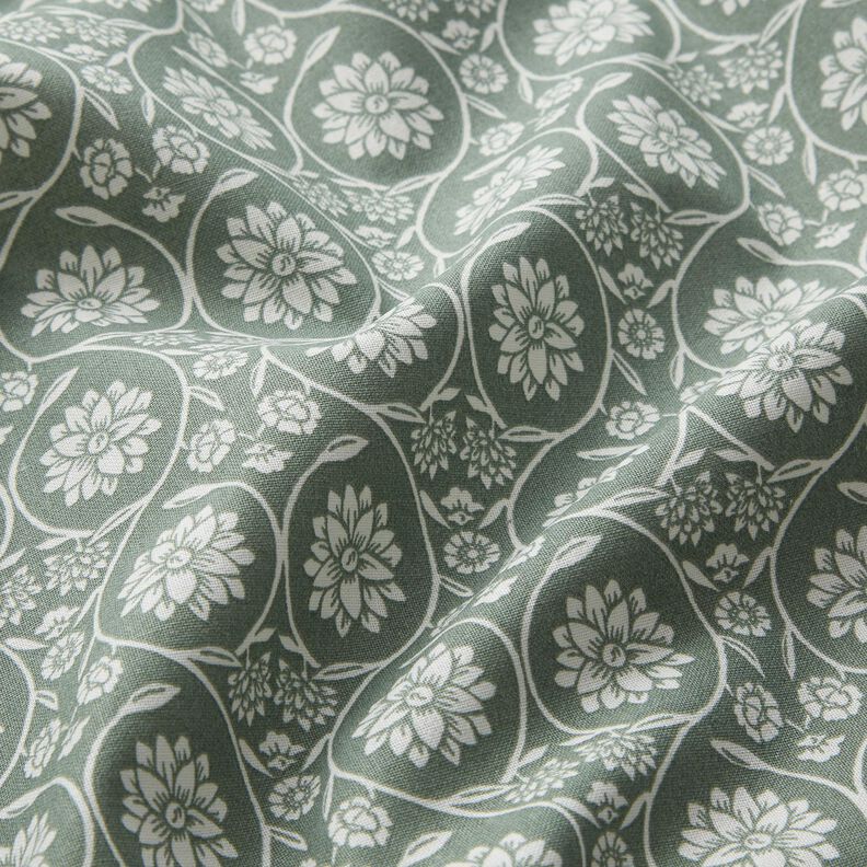 Cotton Cretonne Flowers and tendrils – reed/white,  image number 2