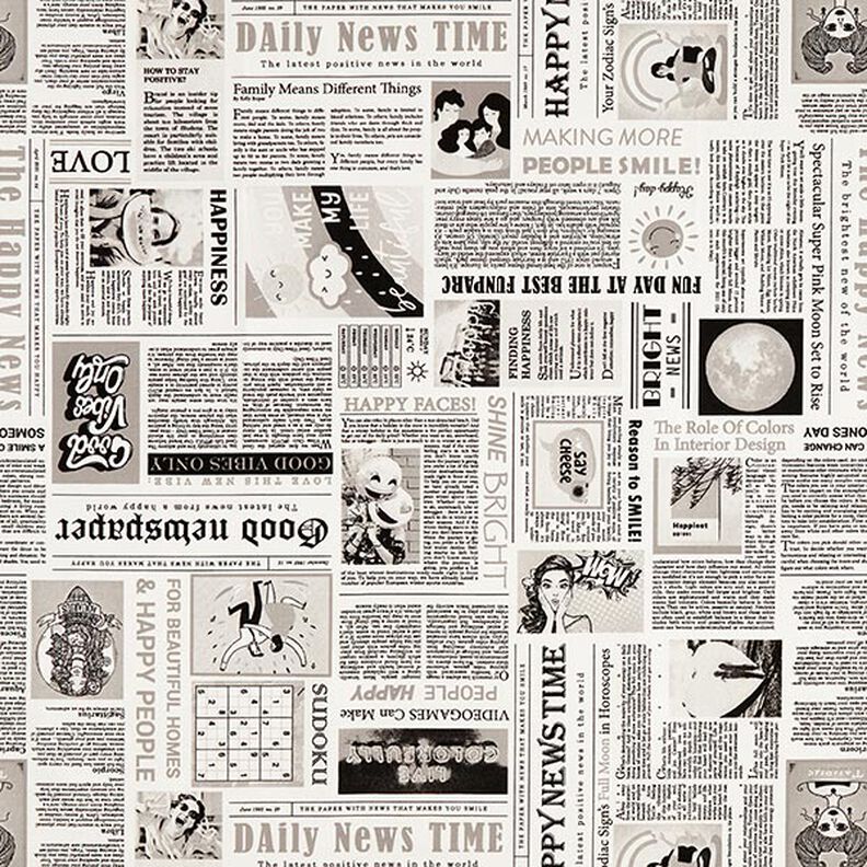 Decor Fabric Half Panama Retro newspaper – white/black,  image number 1
