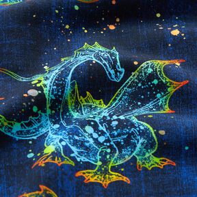 Cotton Jersey Rainbow Dragon Denim Look | Glitzerpüppi – blue-black/indigo, 