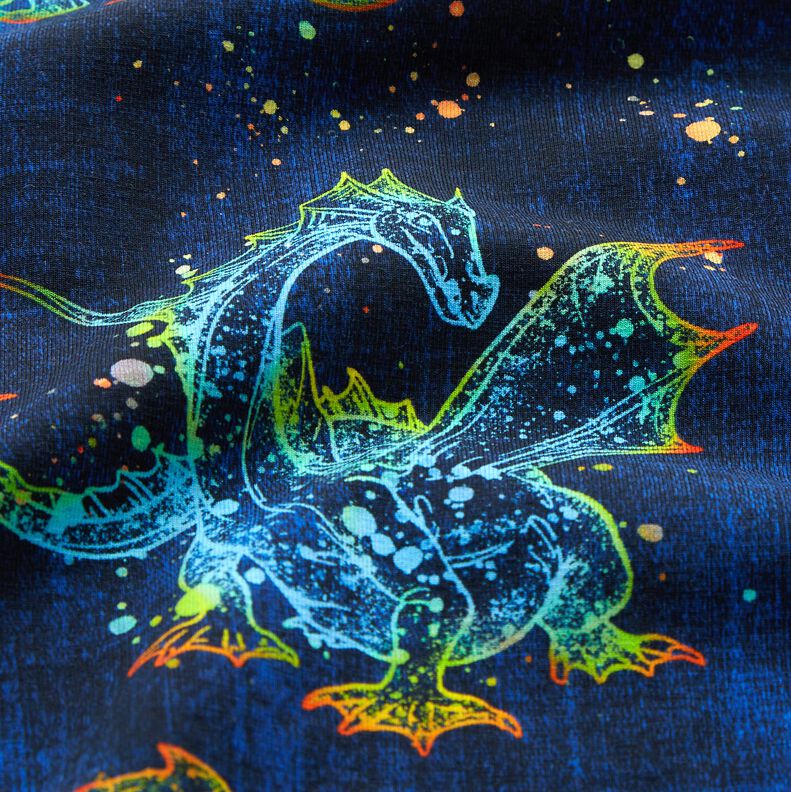 Cotton Jersey Rainbow Dragon Denim Look | Glitzerpüppi – blue-black/indigo,  image number 2