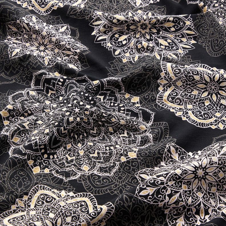 Cotton Jersey Mandalas | Glitzerpüppi – black/silver grey,  image number 2