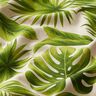 Decor Fabric Half Panama monstera leaves – natural/green,  thumbnail number 2