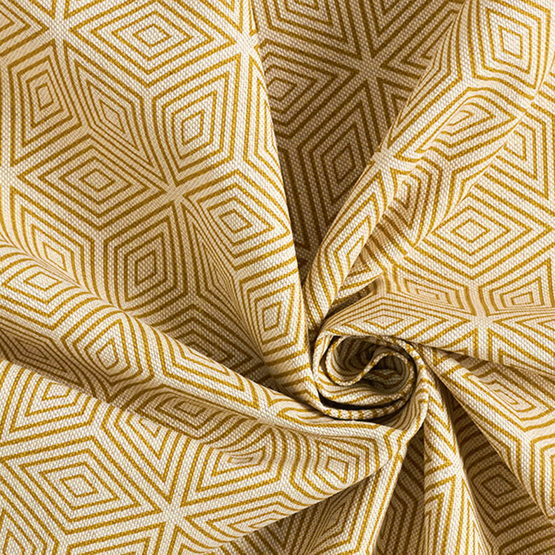 Decorative half Panama fabric 3D cubes – curry yellow/natural,  image number 3