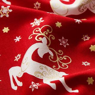 Jumping reindeer cotton poplin fabric – red, 