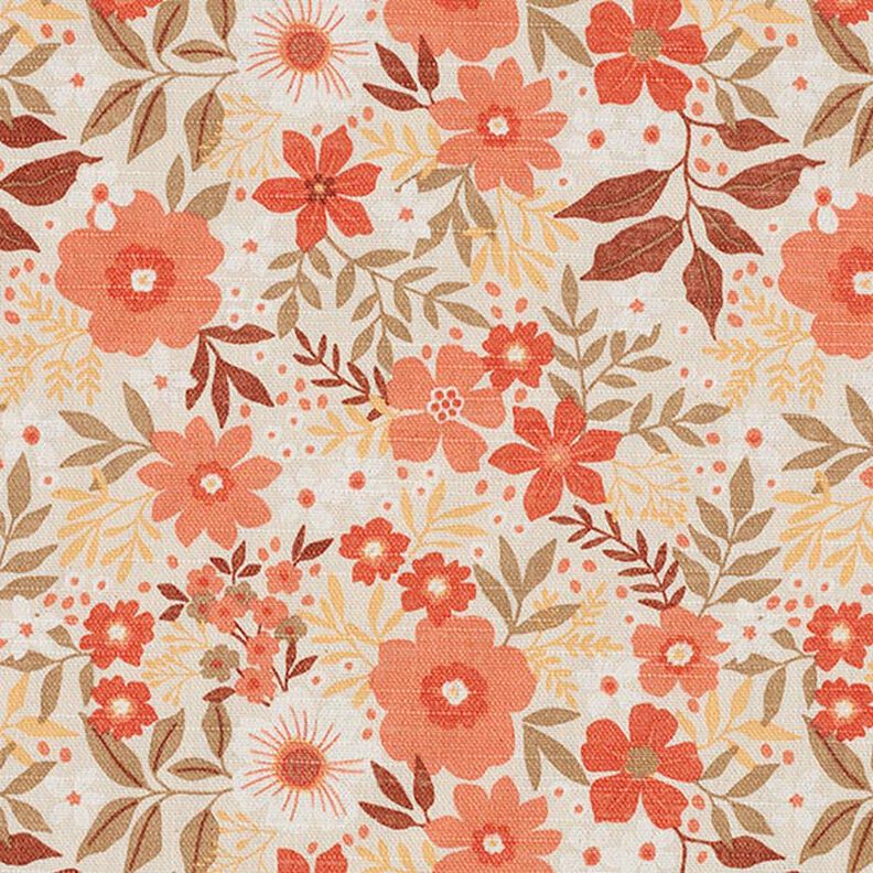 Decorative fabric, half Panama, Flower Meadow – coral/natural, image number 1