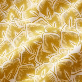 Cotton Cretonne Abstract leaves – mustard/ivory, 