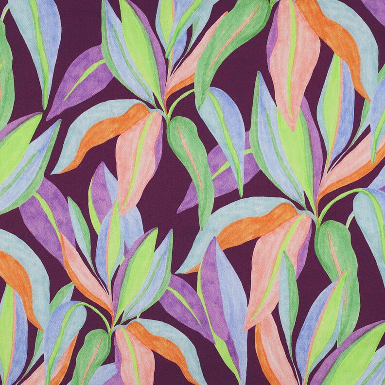 Sateen Leaves digital print| Poppy Fabrics – aubergine/light green,  image number 1