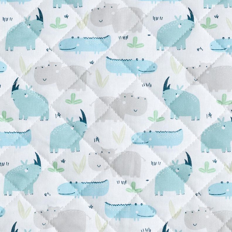 Quilted Fabric Hippopotamus and rhinoceros – offwhite,  image number 1