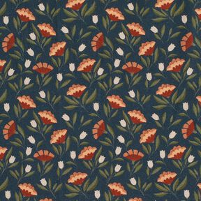 Cotton Poplin delicate flowers – blue-black/terracotta, 