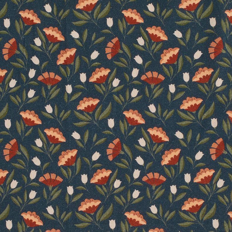 Cotton Poplin delicate flowers – blue-black/terracotta, image number 1