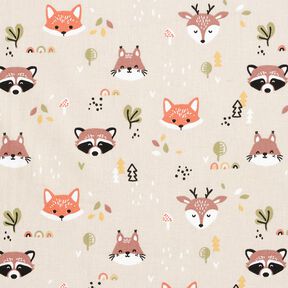 Cotton Poplin Woodland animal heads – natural/copper, 