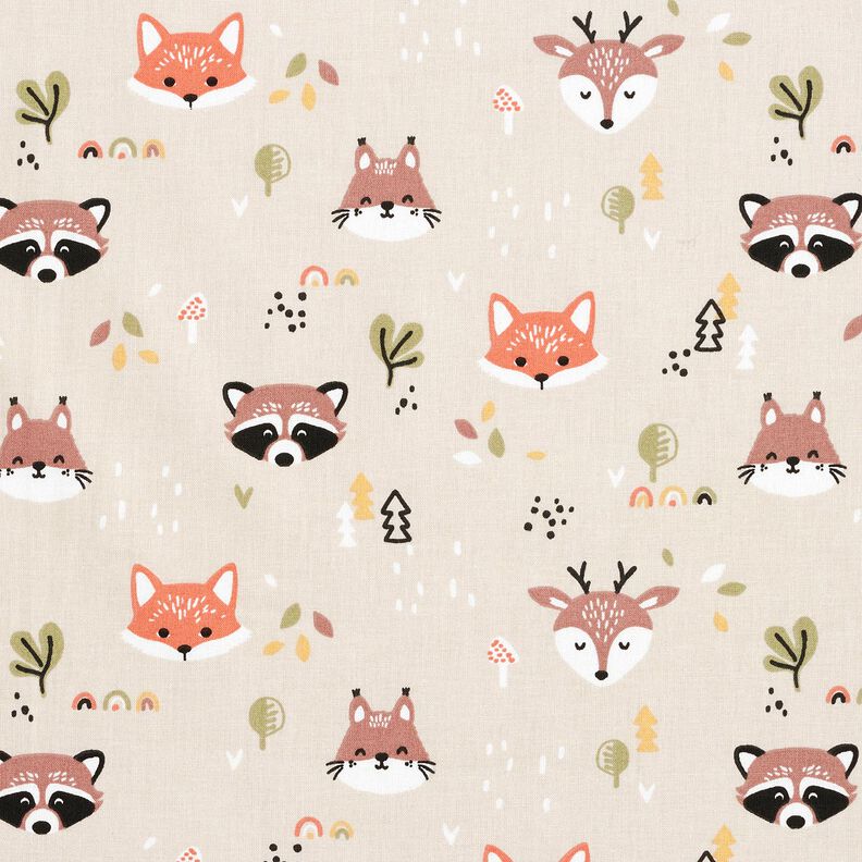 Cotton Poplin Woodland animal heads – natural/copper,  image number 1