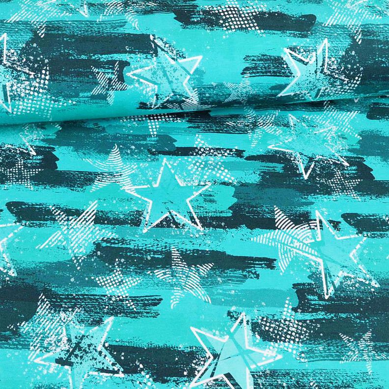 French Terry Star variations | Glitzerpüppi – aqua blue,  image number 2