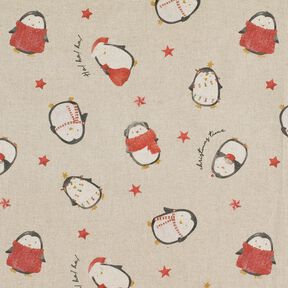 Decor Fabric Half Panama festive penguins – natural/carmine, 
