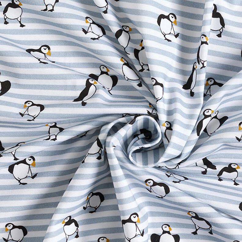 Cotton Jersey Puffins and stripes Digital Print – white/dove blue,  image number 3